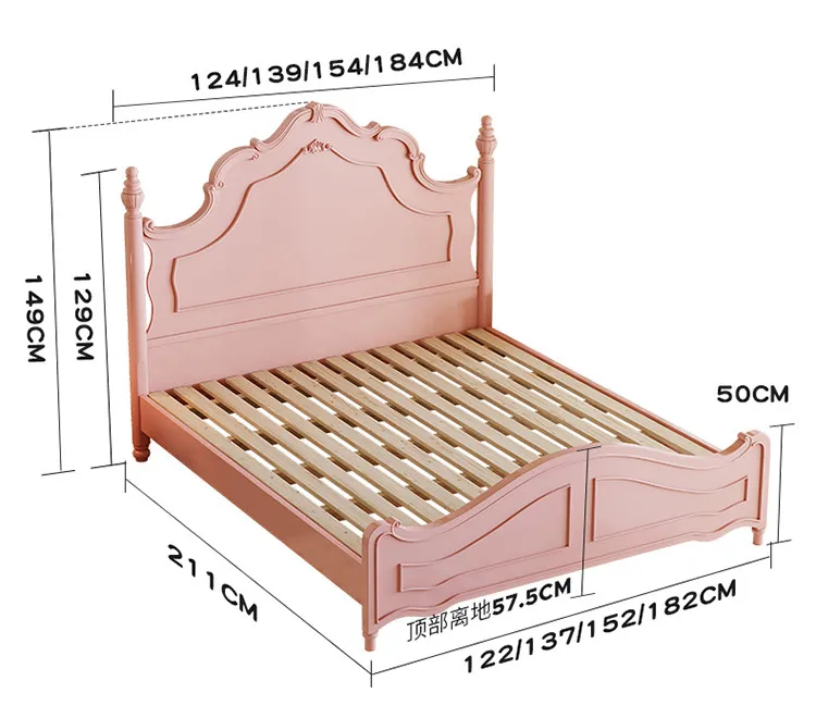LH solid wood bed pink small apartment bedroom big bed good-looking furniture
