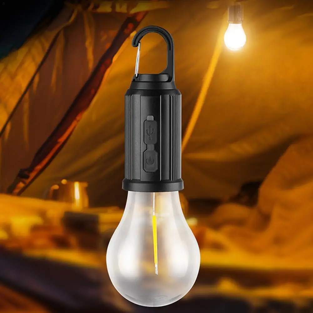 Bombillas de lámpara LED de carga/potencia solar tipo C para exteriores, luz de emergencia de alto brillo, gancho para acampar, pescar, linterna portátil