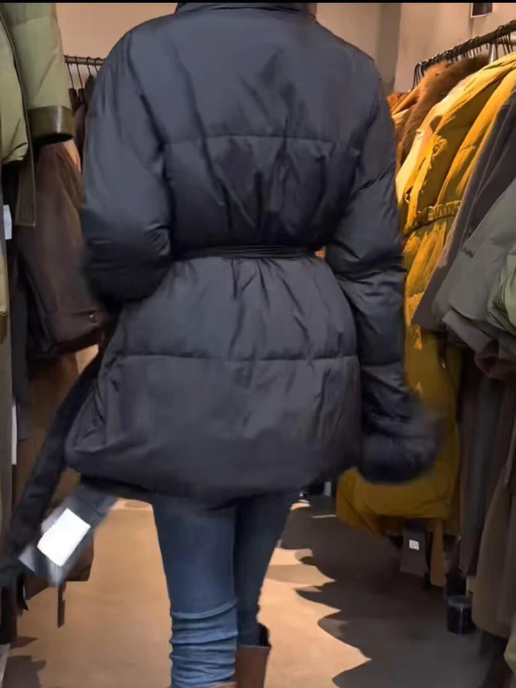 Зимняя теплая пуховая куртка с хлопковой подкладкой, женские куртки с шарфом и воротником на шнуровке, женская модная повседневная свободная верхняя одежда средней длины