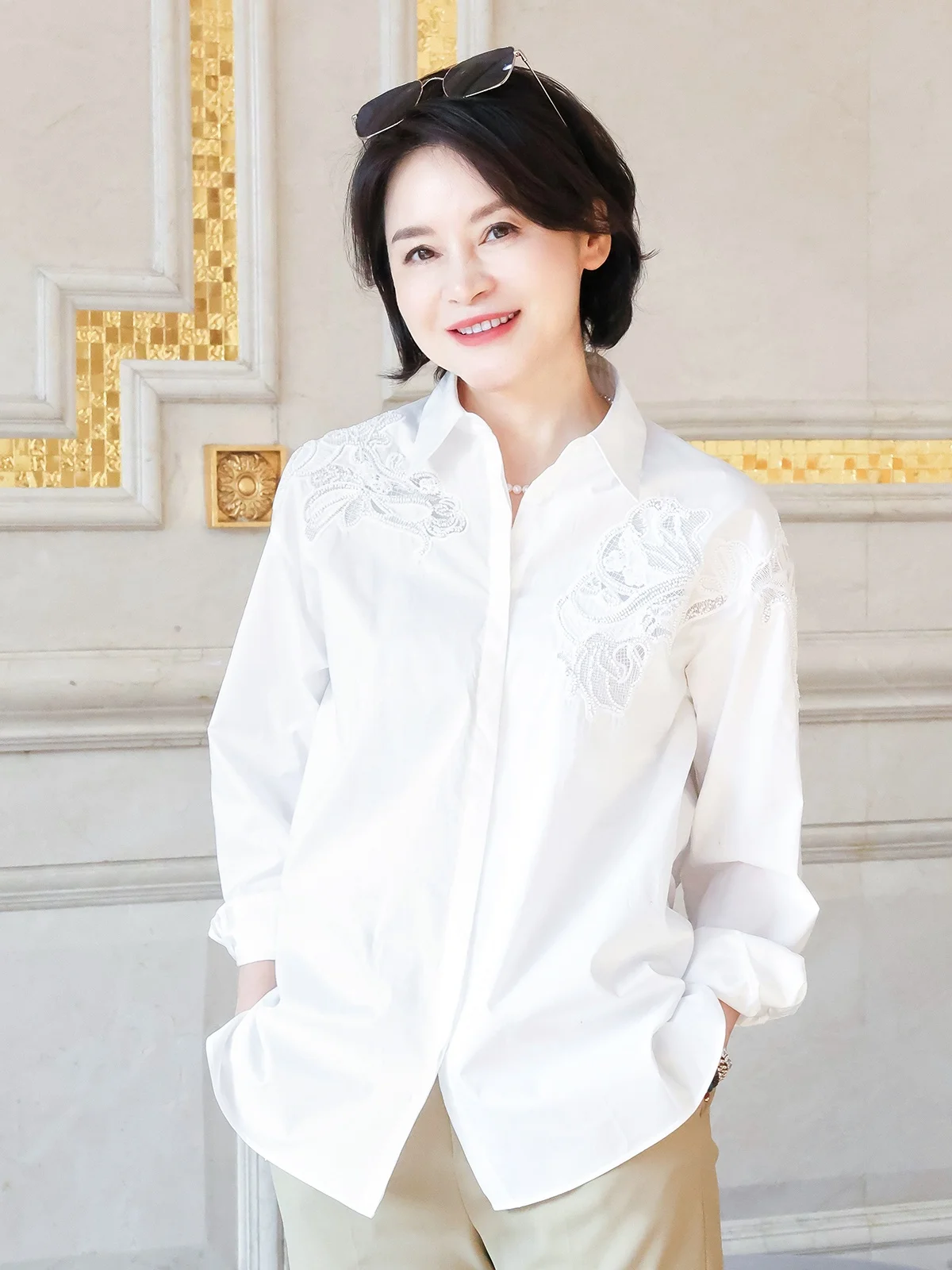 

Женская рубашка Cannes Fem Star Lu Tai 00 из хлопка с вышивкой бисером, свободного кроя, с длинными рукавами, на пуговицах, весенняя модная женская рубашка