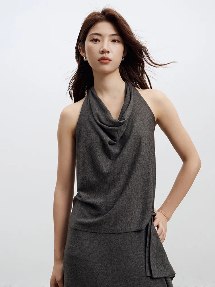 Winsleter-28.8% ขนสัตว์ 3%ผ้าไหมเสื้อกั๊กหรูหรา,ผู้หญิงเชือกแขวนคอ,แฟชั่นเดินทางเสื้อถักเปิดหลัง,ฤดูใบไม้ร่วง 2025 T58636CC