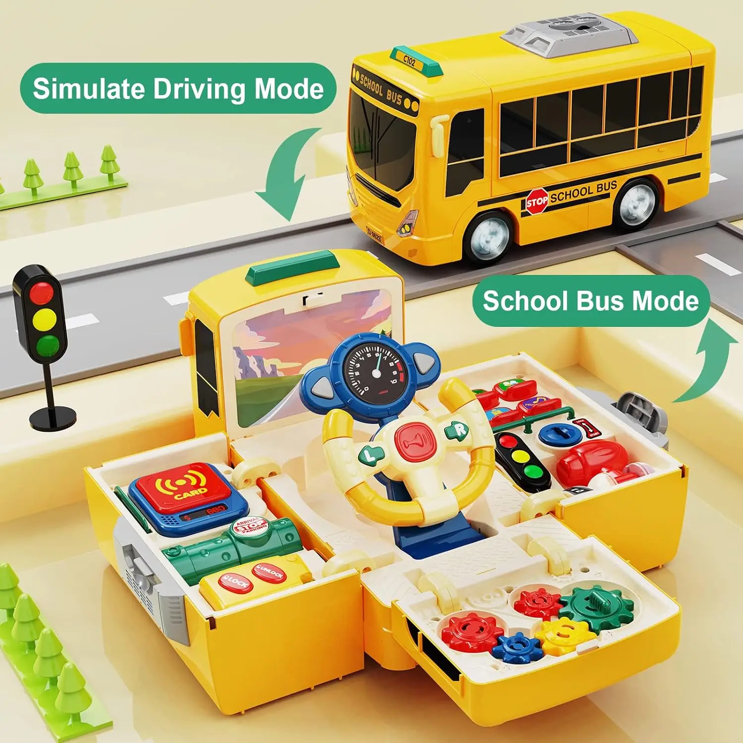 Bus Toy with Sound and Light, Montessori Busy Box, Music Education Knowledge Toddlers Bus Toys for Boys & Girls