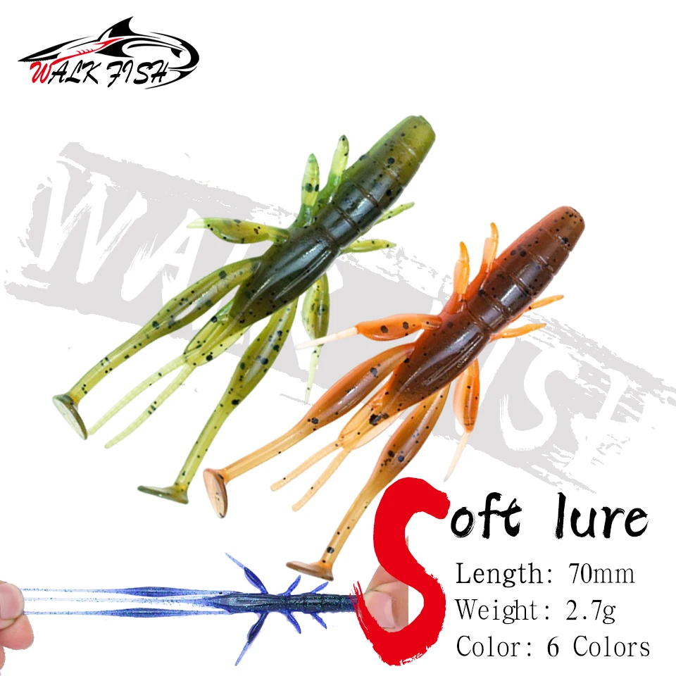 WALK FISH 8PCS Soft Swimbaits 7cm 2.7g TPE Baits Rubber Floating Shrimp Wobblers Lilelike Fishing Lures Isca Pesca Fishing