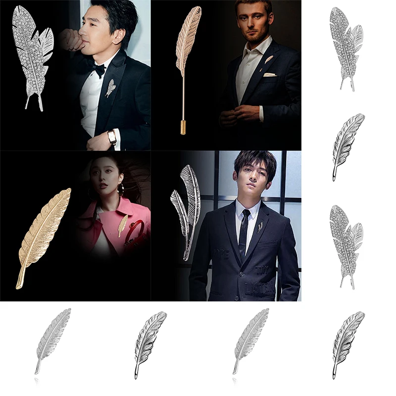 Male Women's Fashion Temperament Brooch Feathery Shawl Lapel Pins Corsage Hat Shirt Suit Collar Pin Party Daily Accessory 1Pcs