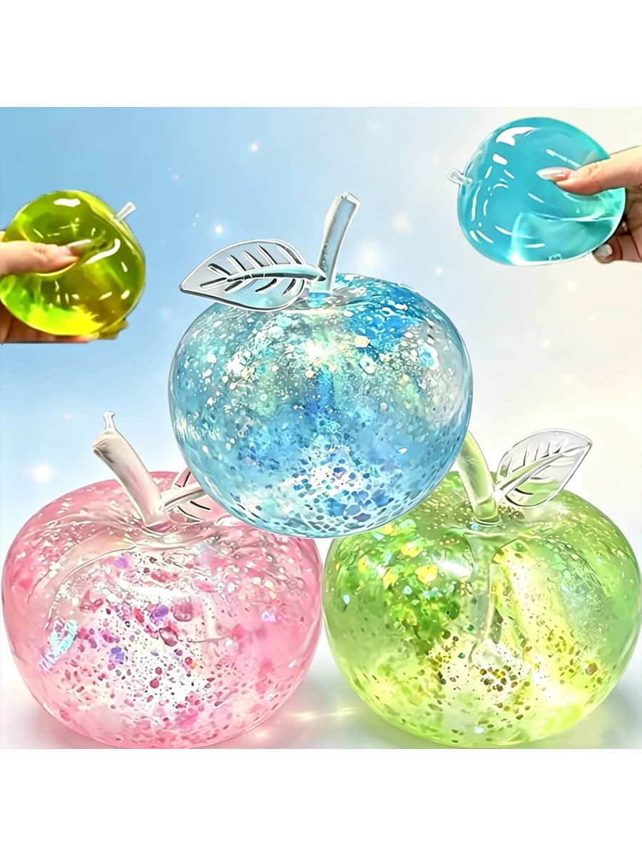 Weicher Quetsch-Apfel in Rosa, Blau und Grün als Sensorisches Fidget-Spielzeug für ADHS und Autismus mit Langsamer Rückfederung für Erwachsene und als Weihnachtsgeschenk