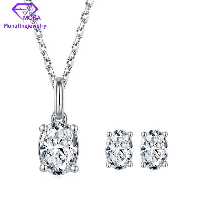 

Luxury 925 Sterling Silver Jewelry Sets 0.5CT~2CT Oval Shape Moissanite Diamond Stud Eearrings & Pendant Necklace Fine Jewelry