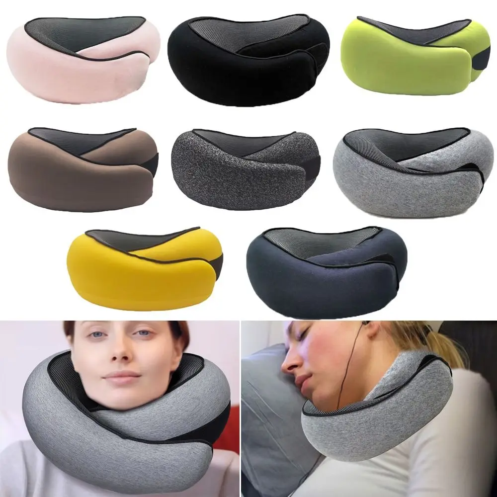 U-shaped Travel Neck Pillow Soft Supports Head Neck and Chin Memory Foam Pillow Adjustable with Drawstring Bag