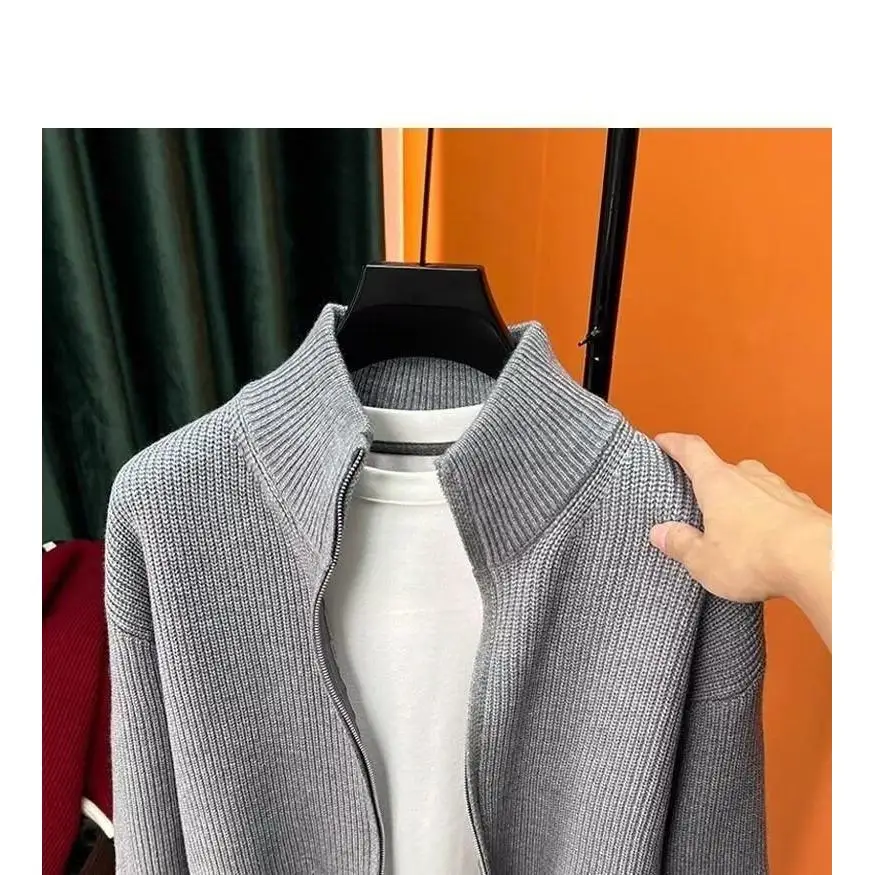 سترة محبوكة فضفاضة للرجال بياقة عالية وسحاب سترة كورية Sle شتوية غير رسمية من ألياف البوليستر طويلة Sve