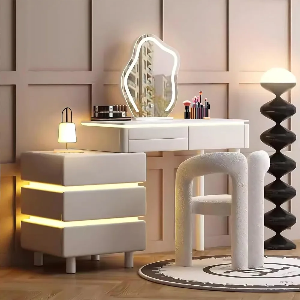 

Makeup Vanities, Slate Countertop and Makeup Chair, Modern Vanity Table with Smart LED Mirror, Makeup Vanitie
