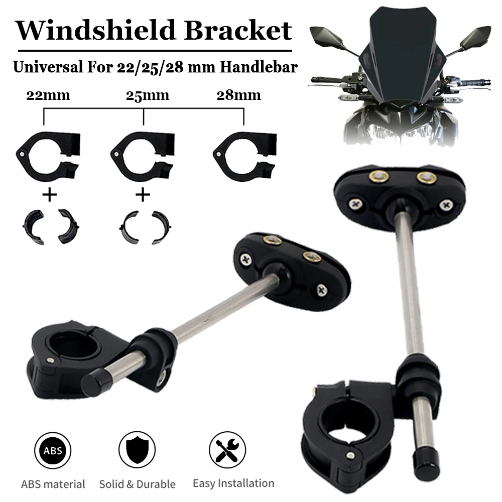 Motorcycle Windshield Mount Kit Bracket Adjustable Universal Windscreen Fairing For Street Bike With 22MM 25MM 28MM Handlerbar