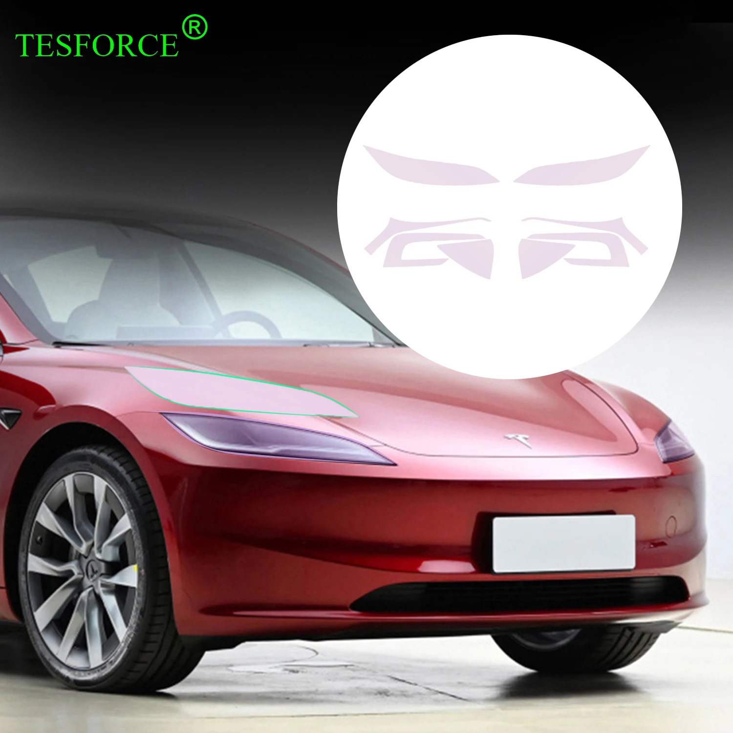 

For Tesla Model 3 Highland 2023-2024 Headlamp Taillight Light-sensitive TPU Color Changing Smoke Black Headlight Protector Film