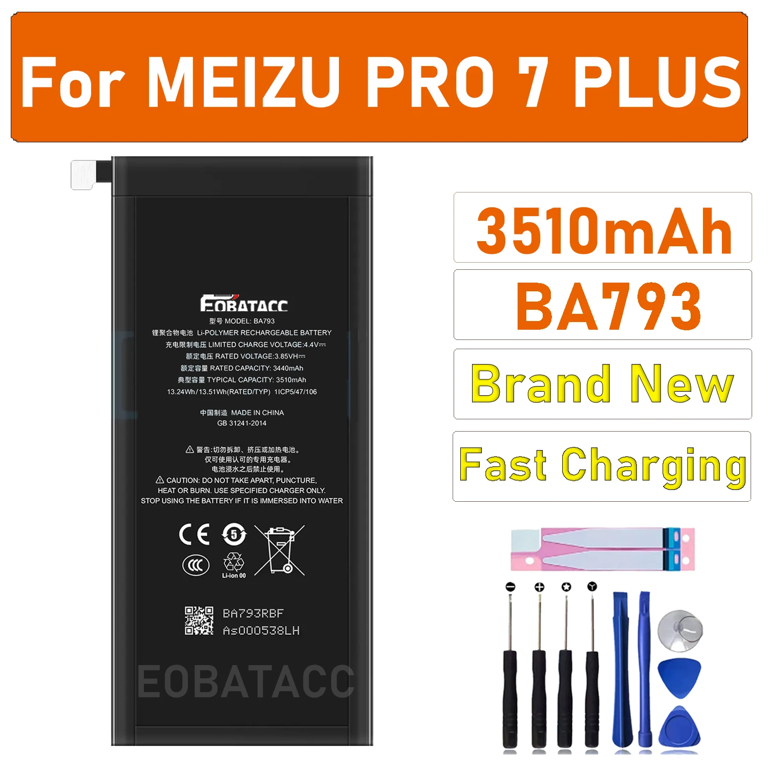 EOBATACC New 100% Original BA793 Battery For Meizu PRO 7 PLUS Batteries + Tools