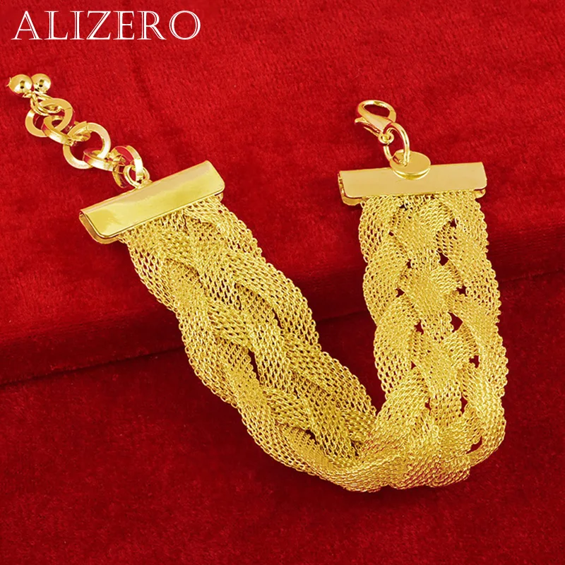 ALIZERO 18K Gold Woven Interwoven Mesh Bracelets For Woman Wedding Engagement Banquet Party Gifts Lady Fashion Jewelry