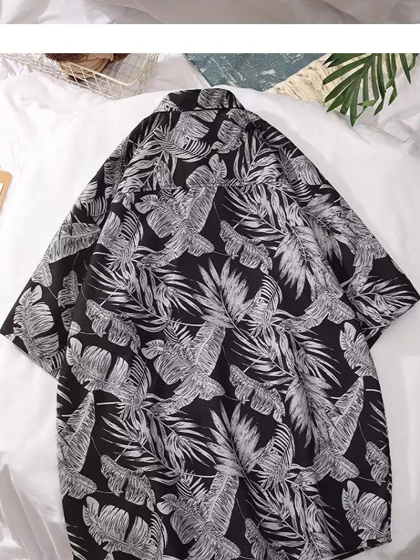 

Hawaii Floral Print Loose Short Sleeve Shirt Unisex Thin Summer Fashion Brand Korean Style Commute Loose Fit Printed Button up