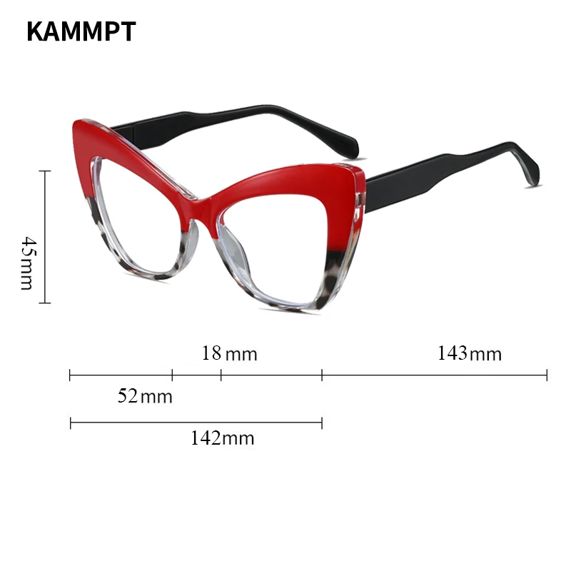 KAMMPT Oversized Cat Eye Glasses Women Stylish Vintage Blue Light Blocking Eyewear Butterfly Shaped Candy Color Rim Eyeglasses