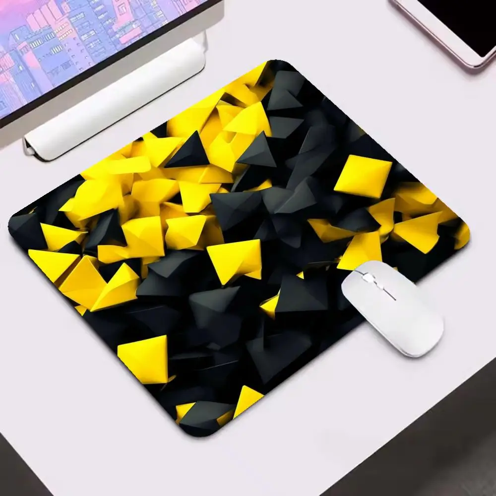 Mouse Pads Black Gold 3D Stacked Broken Polygons Stereo Triangle Geometric Shapes Playmat Learning Game Card Pad