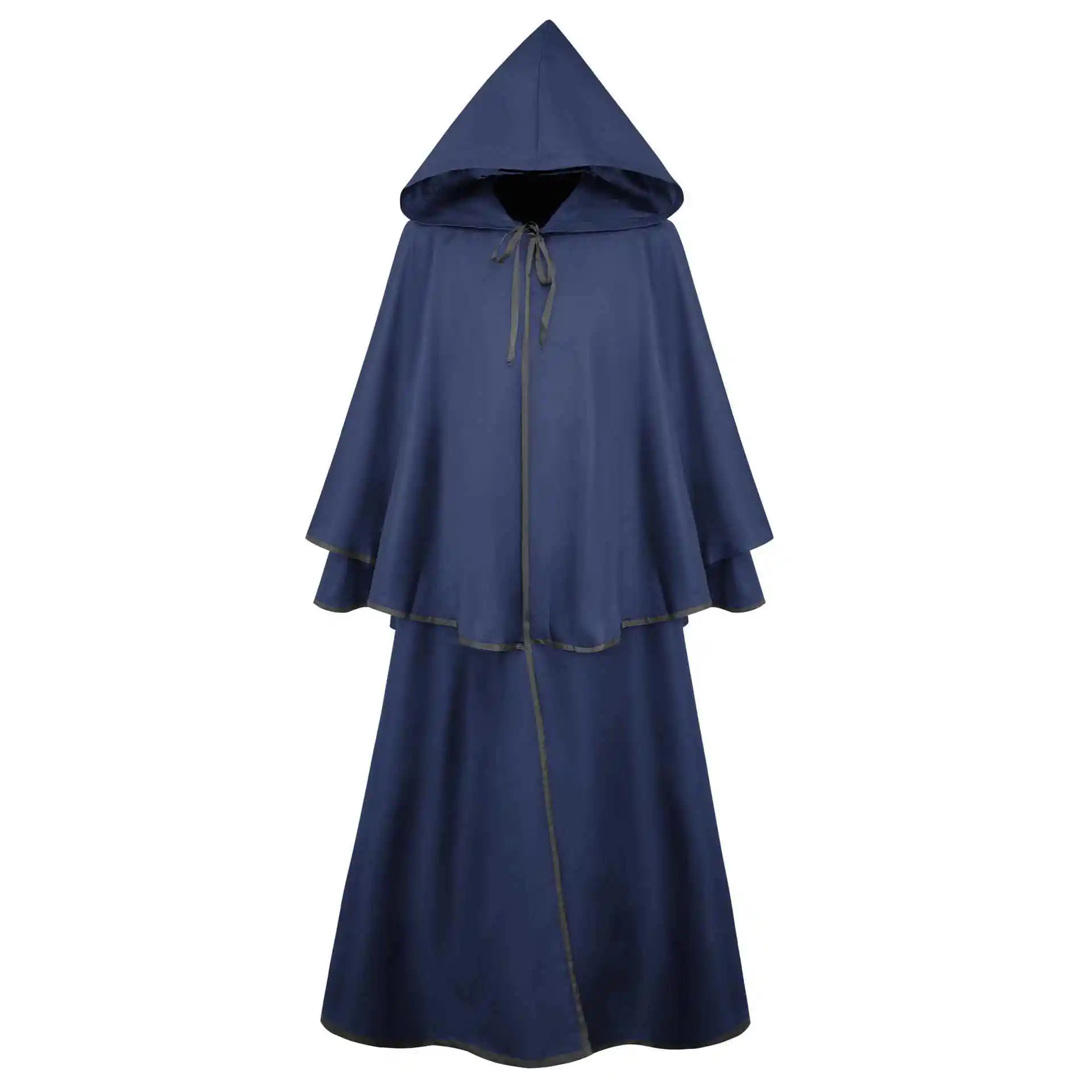 

loween Pure Color Death God Robe Vintage Hooded Long Bla Magic Cape Stage Performance Costume Women's Ethnic Wear