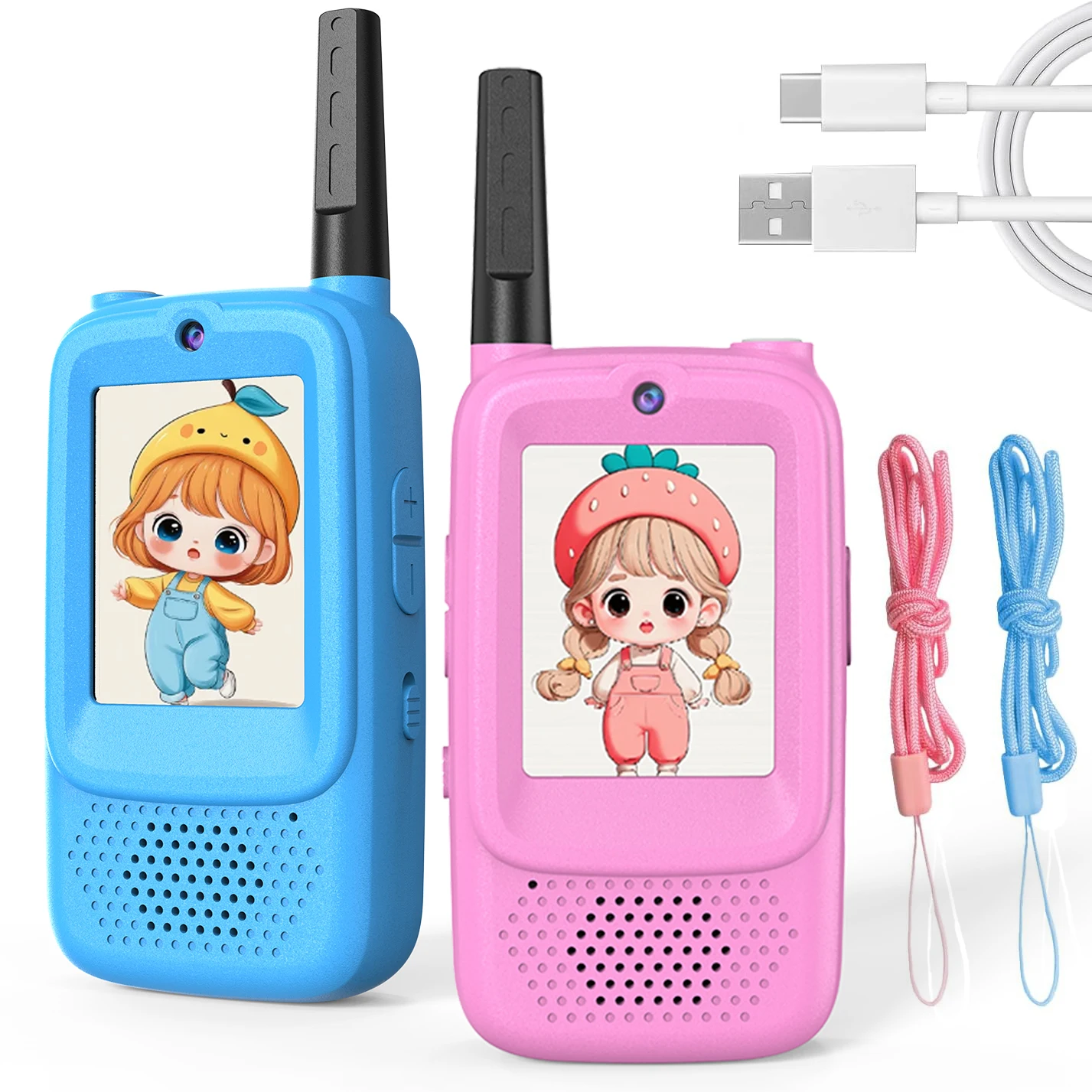 2 個子供用ビデオトランシーバー高精細スクリーン充電式バッテリーワンクリック通話漫画インターコム子供用ギフト