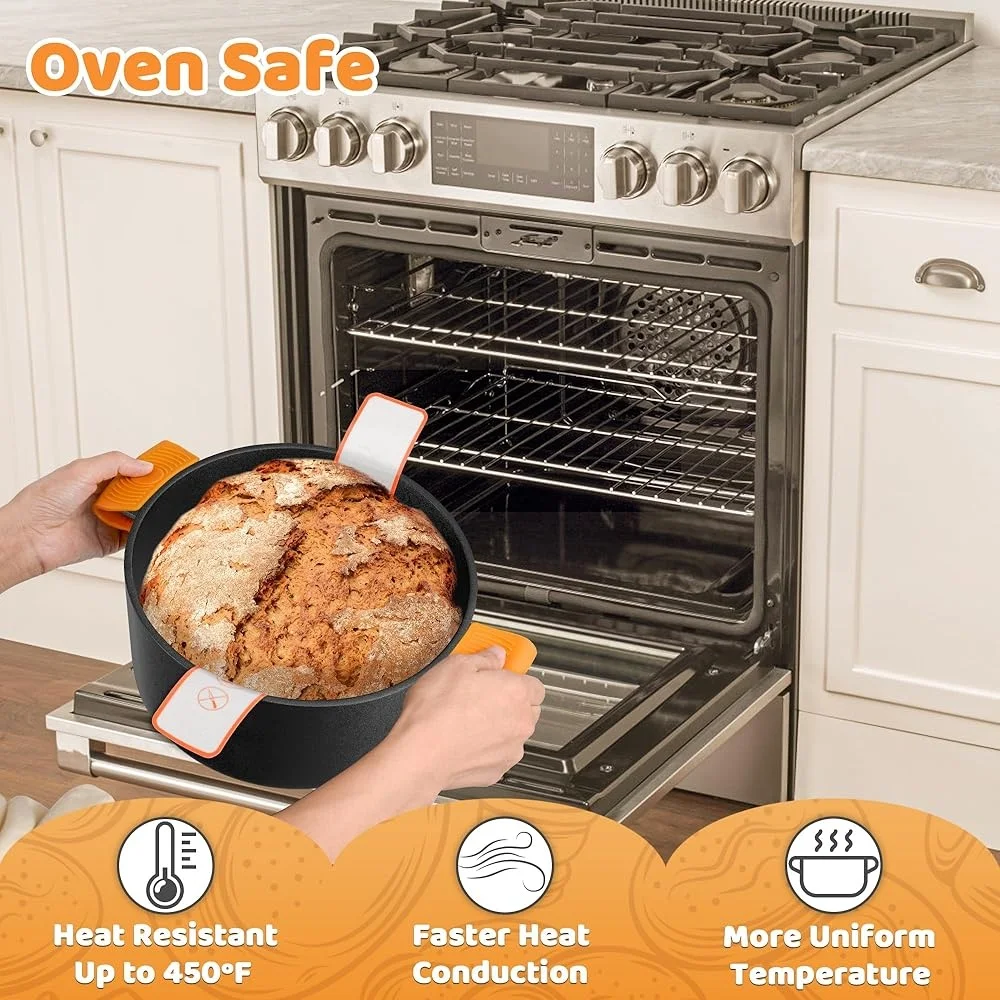 فرن هولندي من الحديد الزهر للموسم مسبقًا 5QT مع غطاء مقلاة، مستلزمات خبز العجين المخمر، حساء مثالي، الحساء، القلي المحميص