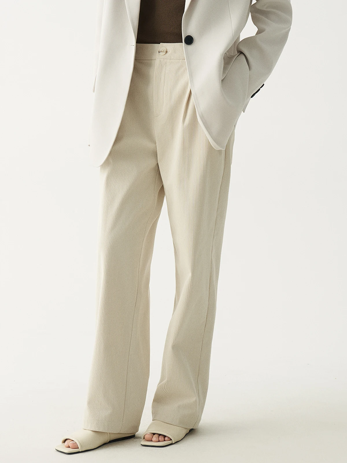 

High Waist Straight Leg Corduroy Pants Classic White Casual Trousers for Women Autumn Winter Long Pants Ladies High Waist
