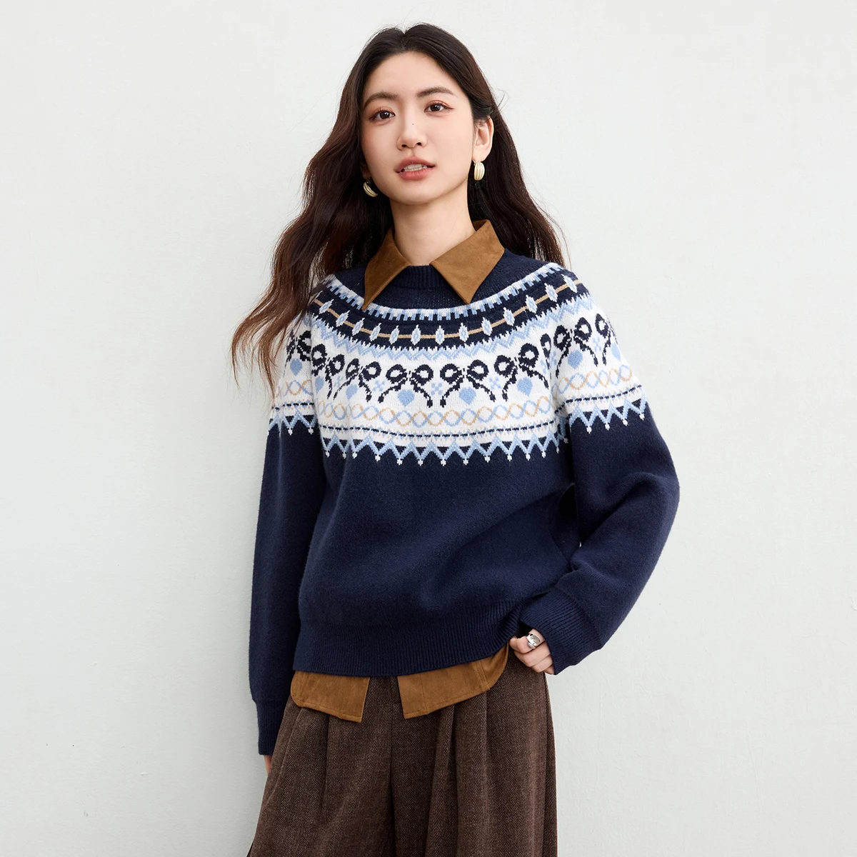 

SENTUBILA зимние вязаные женские пуловеры 202, свободный крой, рождественский свитер, лоскутные женские джемперы с металлическими пуговицами и круглым вырезом W53EE3469