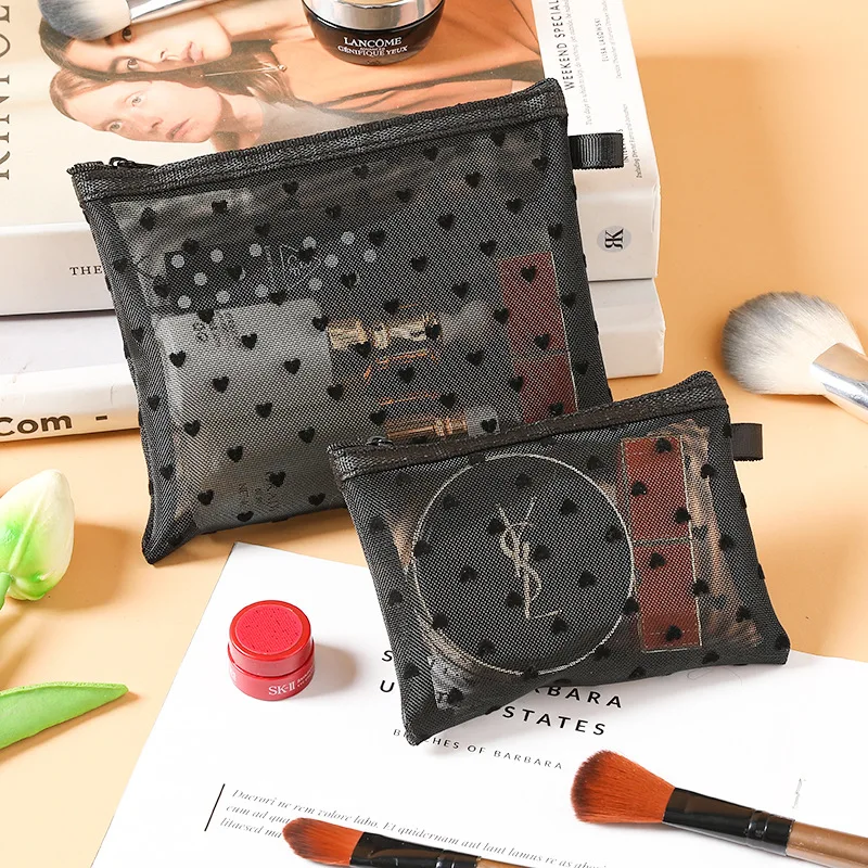 1Pcs Hot Mini Transparent Heart Makeup Bag Women Portable Lipsticks Cosmetic Storage Pouch Ins Clear Ctue Small Make Up Bag