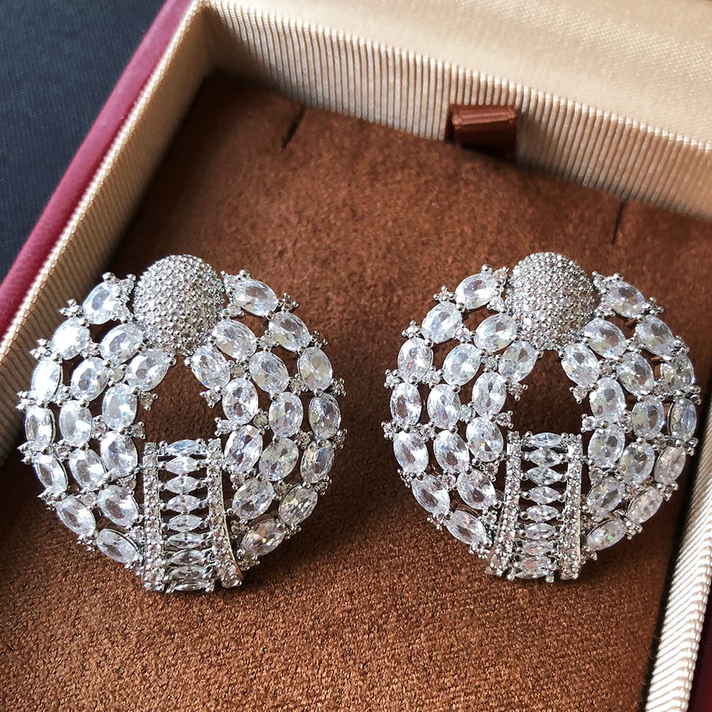 

Missvikki New Luxury Round Pendant Earrings Micro Cubic Zirconia Pave Women Wedding Bridal Party Engagement Jewelry Party Gift