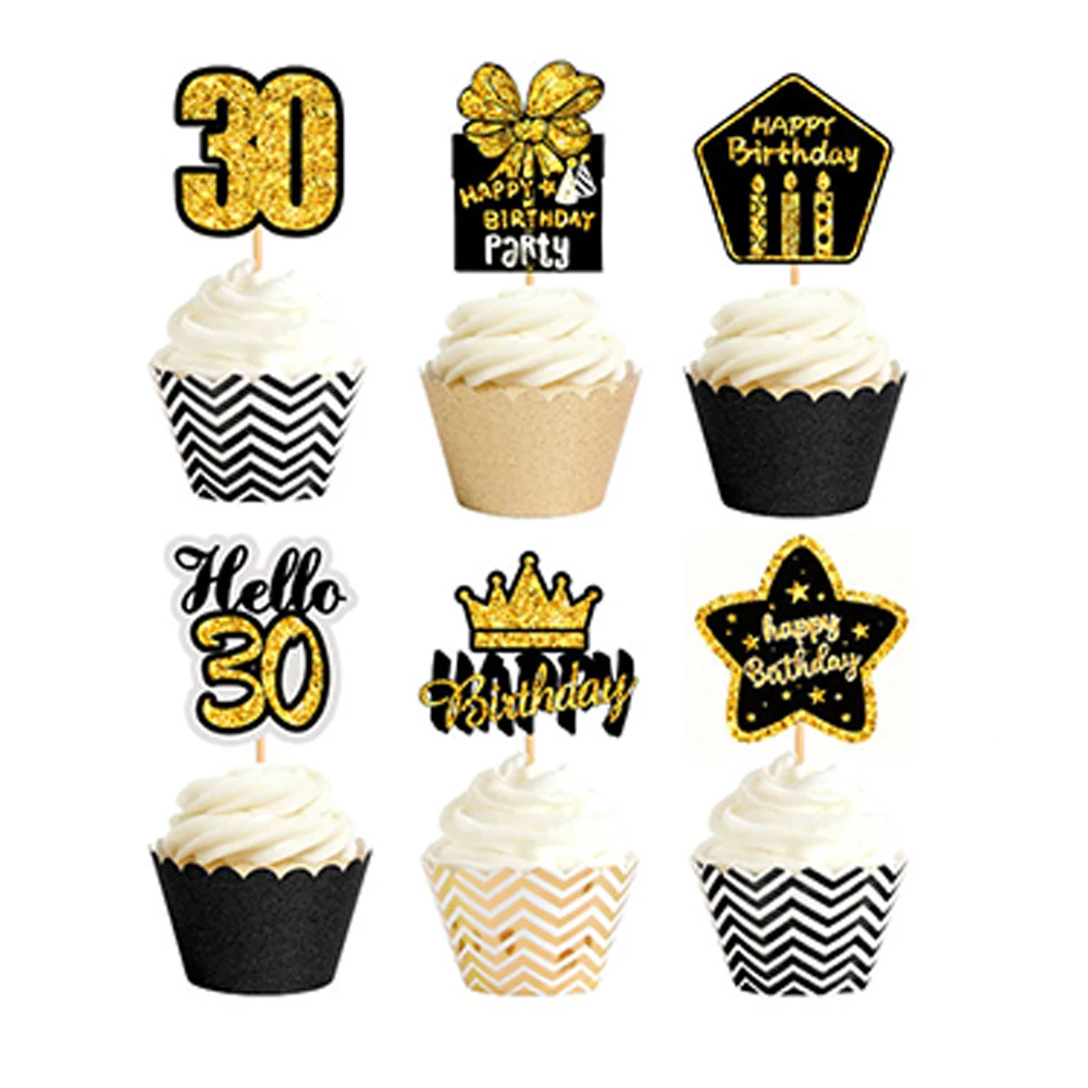 Happy 30th 40th 50th 60th Birthday Cake Topper Flag Banner Paper Cake Flag Party Decoration Adult 18 30 40 50 Years Anniversary