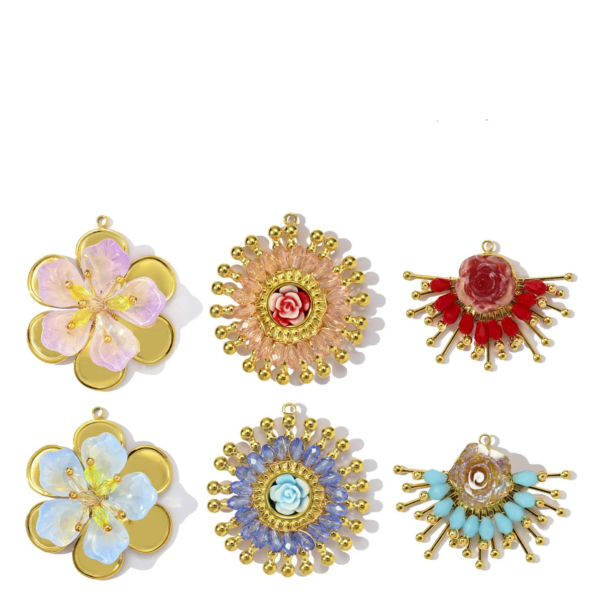 

3pcs/Lot Stainless Steel Flower Pendants Geometric Charms Glass Stone for DIY Fashion Jewelry Making Necklace Earring Wholesale
