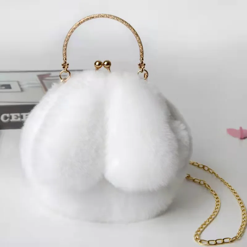 

Rabbit Shaped Fluffy Shoulder Bag Fashion Chain Crossbody Bag Plush Handbag Cute Zipper Purse For Valentine's Day