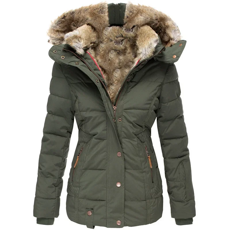 

Women Coasts Outwear Long-Sleeve Zipper Slim Fit Hooded Cotton Trend Winter Parkas Warm Fur Collar Cotton Clothes Coat Jackets