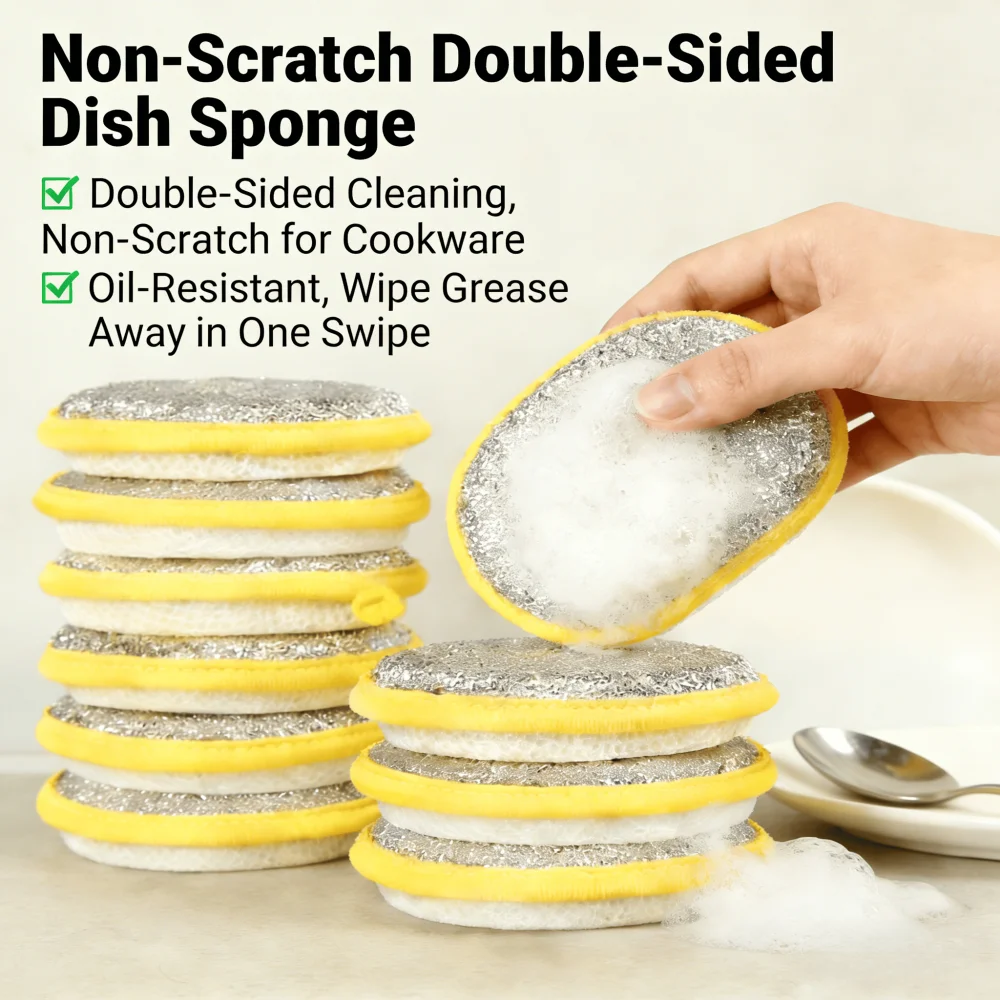 Double Sided Non Scratch Dish Sponge Anti Oil Kitchen Cleaning Pad Thick with Hanging Hole Kitchen Sink Pot Pan Dishwashing