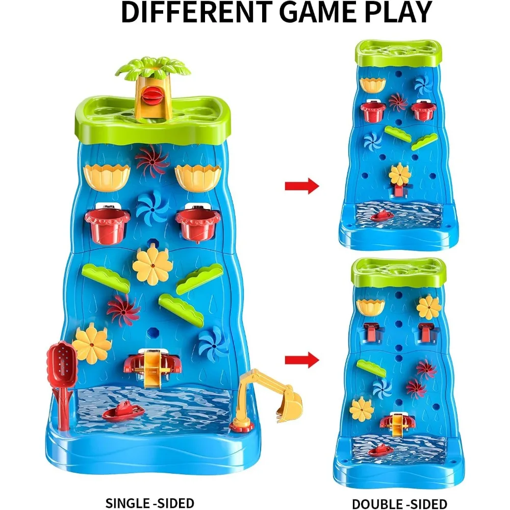 TEMI Kids Waterfall Water Table dla maluchów w wieku 3 4 5 6 7 8 lat, dwustronny stół z piaskiem wodnym dla chłopców i dziewczynek, na zewnątrz