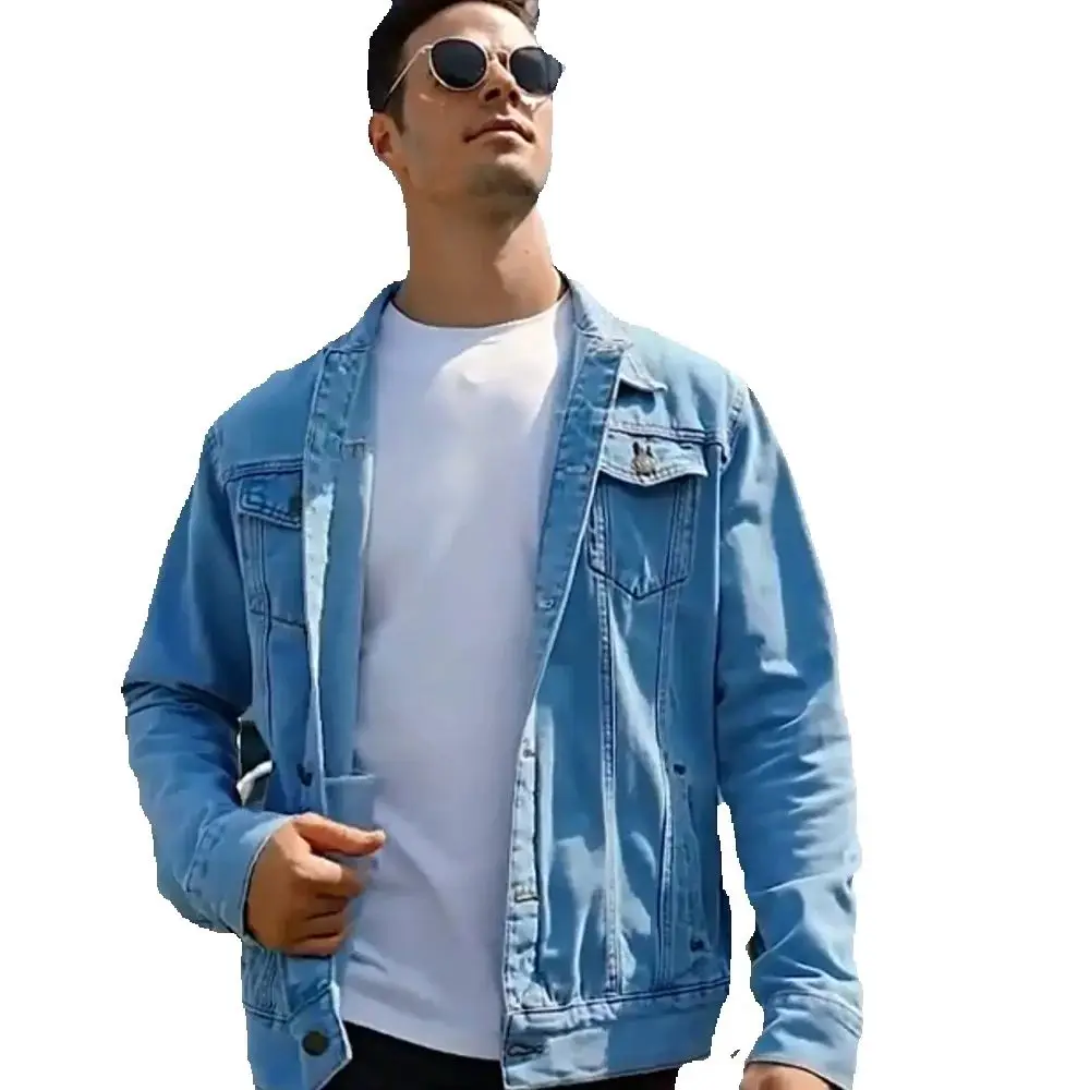 

Men's washed denim jacket, pure cotton thick large pocket lapel denim jacket, European size denim clothing