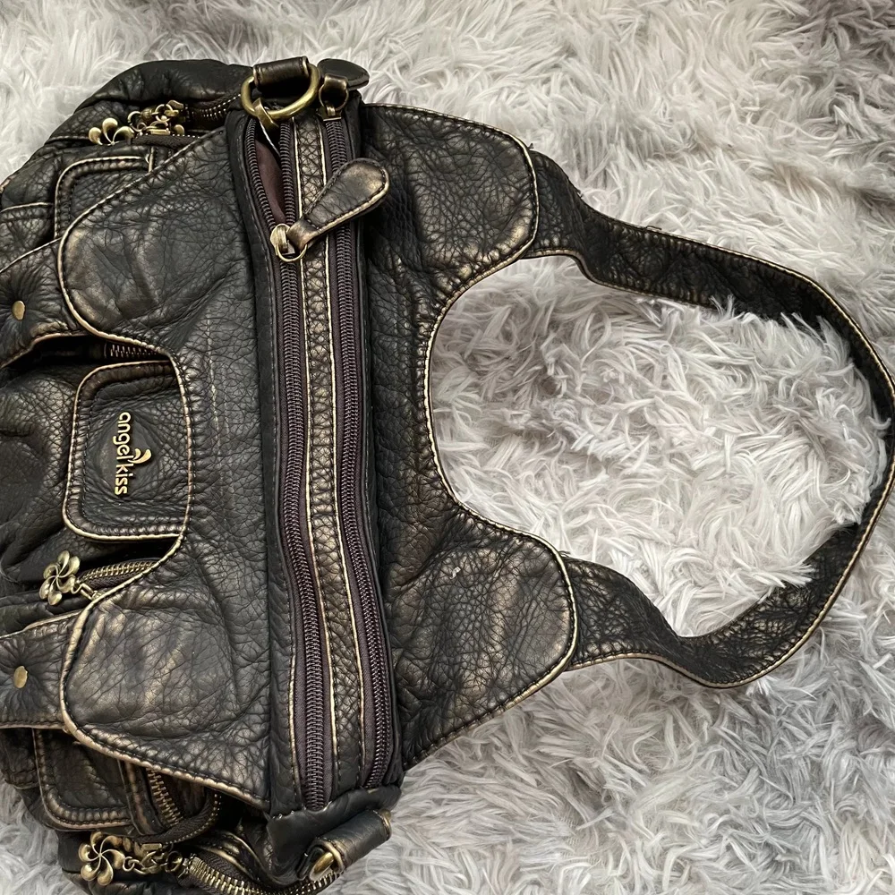 Y2K Vintage Distressed Shoulder Bag,  Soft Faux Leather Multi-Pocket Hobo Tote Washed Retro Grunge Handbag for Women