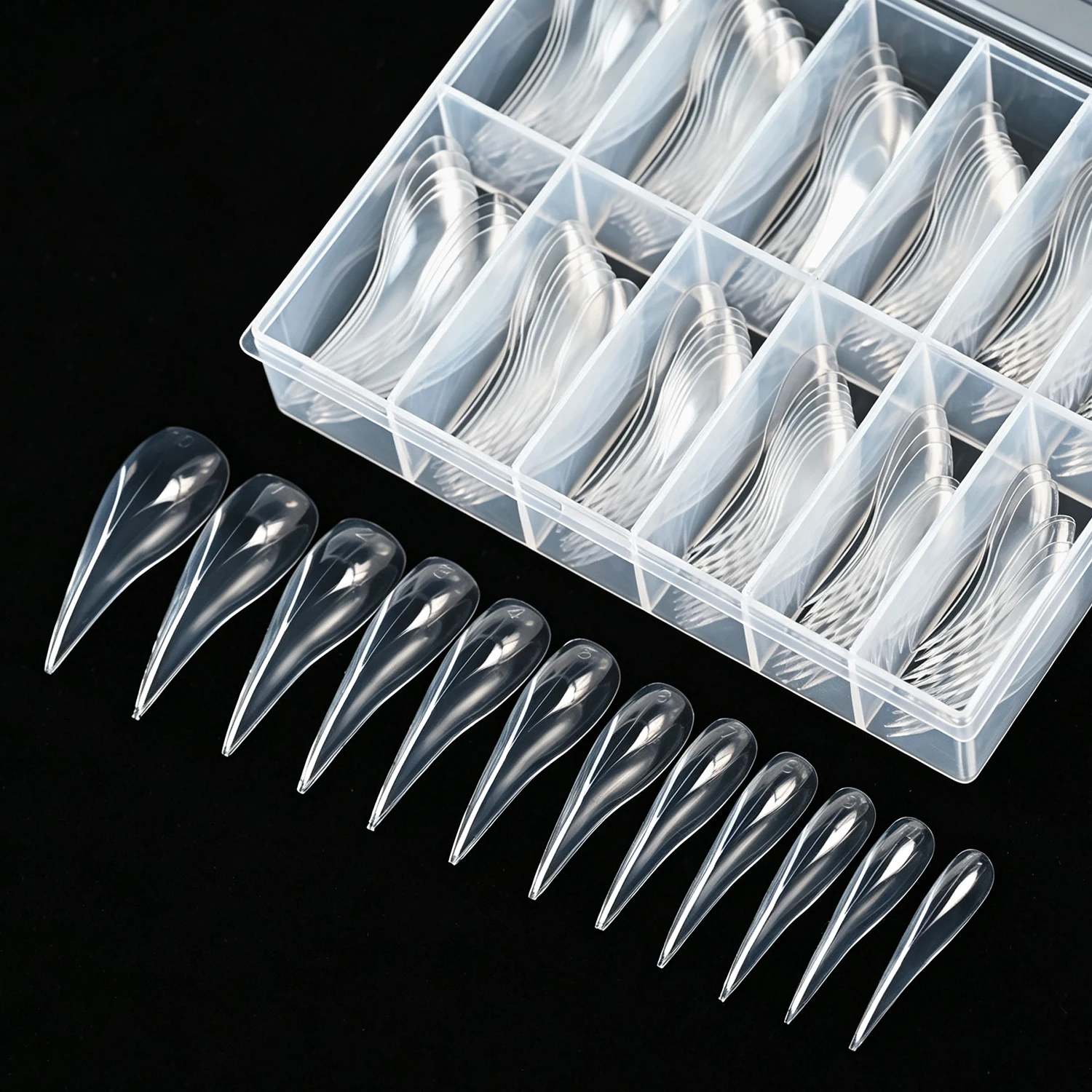 120 Stück/Box 3D Gebogene Stiletto-Krallen-Nagelformen, Adlerkrallen-Falnagelformen, Vollabdeckung Acryl-Nagelverlängerungs-Spitzenformen – Detail 2
