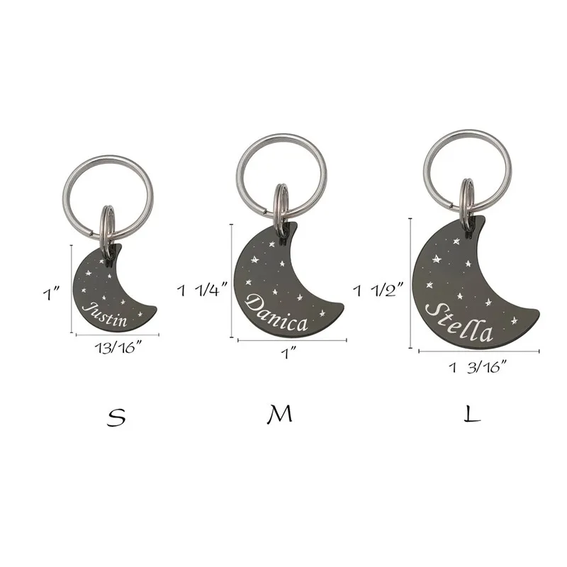 Personalized Anti-lost ID Tag Moon Shape Name Tags Plates Free Engraving Cats Kitten Nameplate Pendant DIY Accessories for Pets