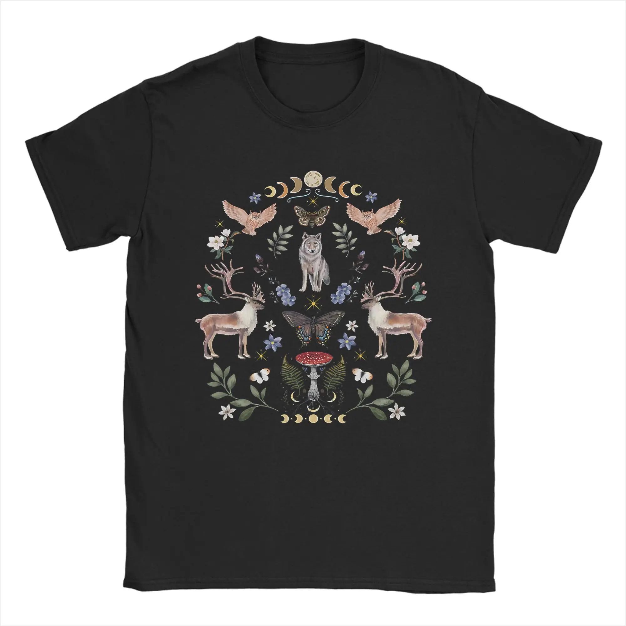 Mystical Forest Animals Cottagecore Floral Wildlife Woodland T-Shirt Men Tee Shirt O Neck Short Sleeve T Shirts Classic Tops