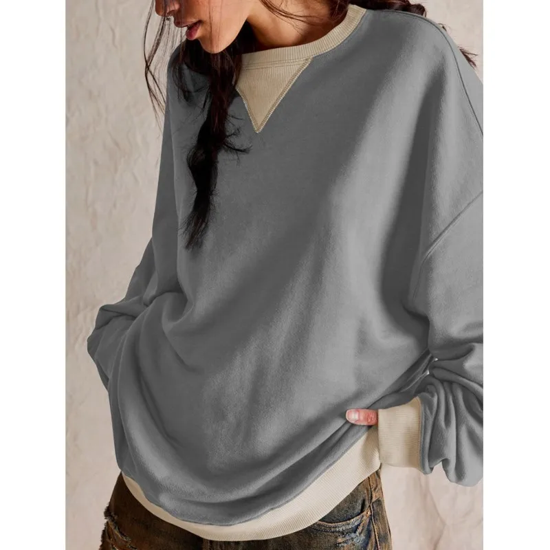 Fashion Contrasting Color Womens Hoodies 2025 Spring Loose Casual Long Sleeve O-neck Pullover Tops For Women Trendy Streetwear