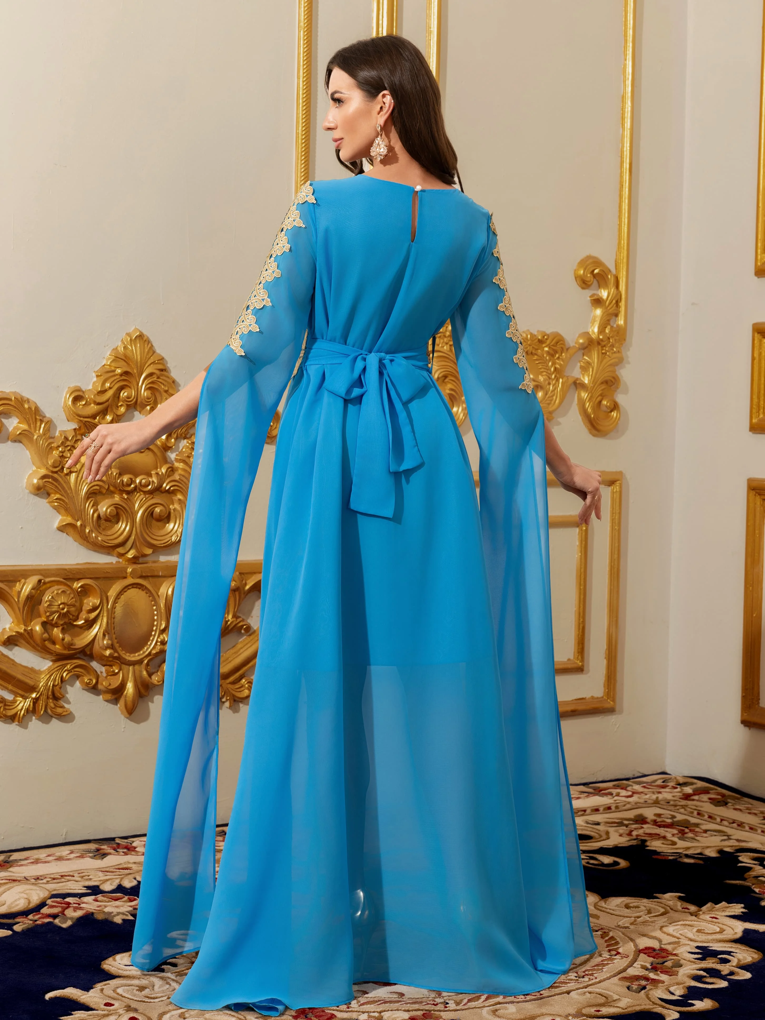 Women Muslim Abaya Kaftan Dress Lace Ethnic Moroccan Dress Eid Prayer Clothes Arabian Maxi Robe