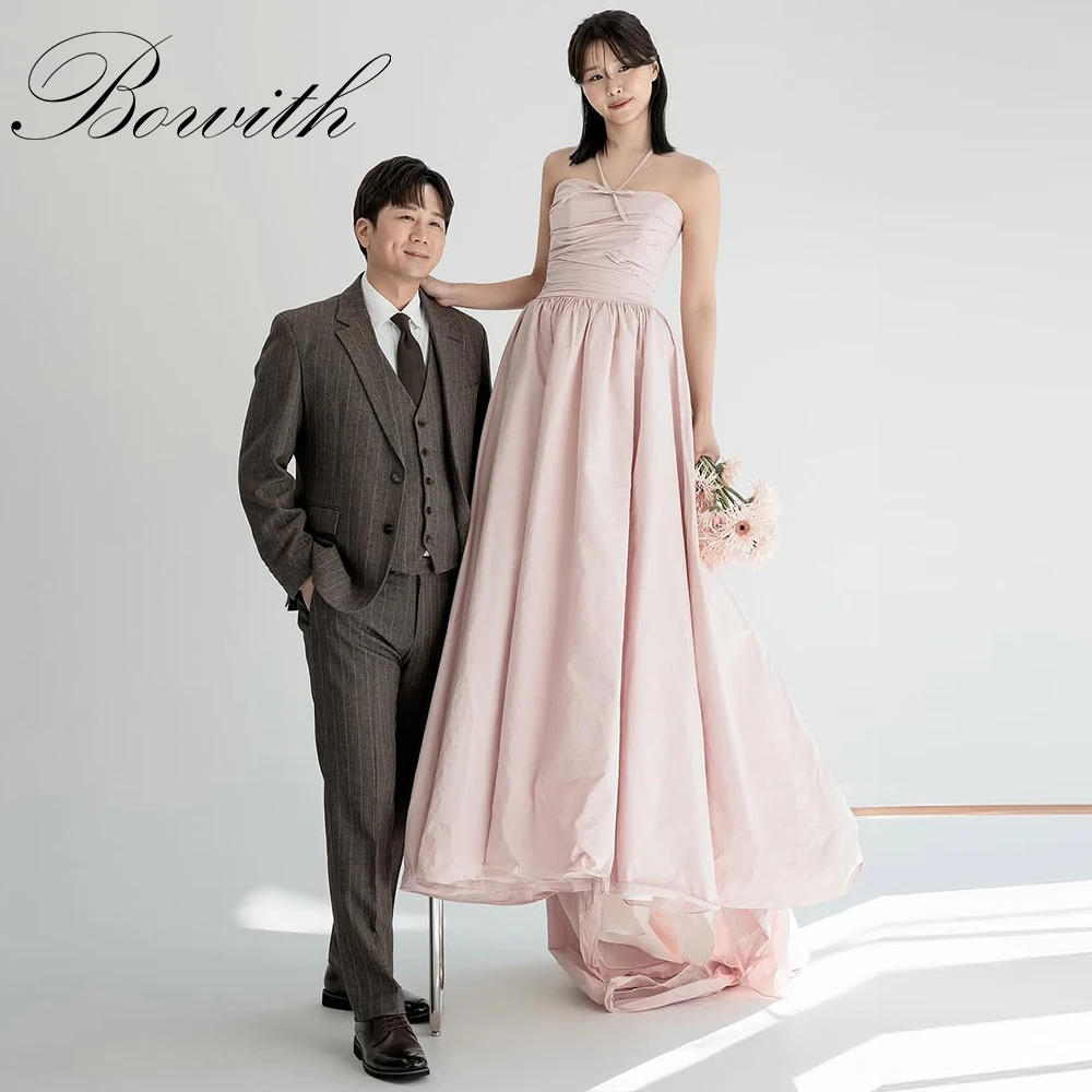 

Розовые свадебные платья Bowith с лямкой на шее, индивидуальное трапециевидное платье без рукавов для свадебного приема, свадебное платье, вечернее платье для фотосессии