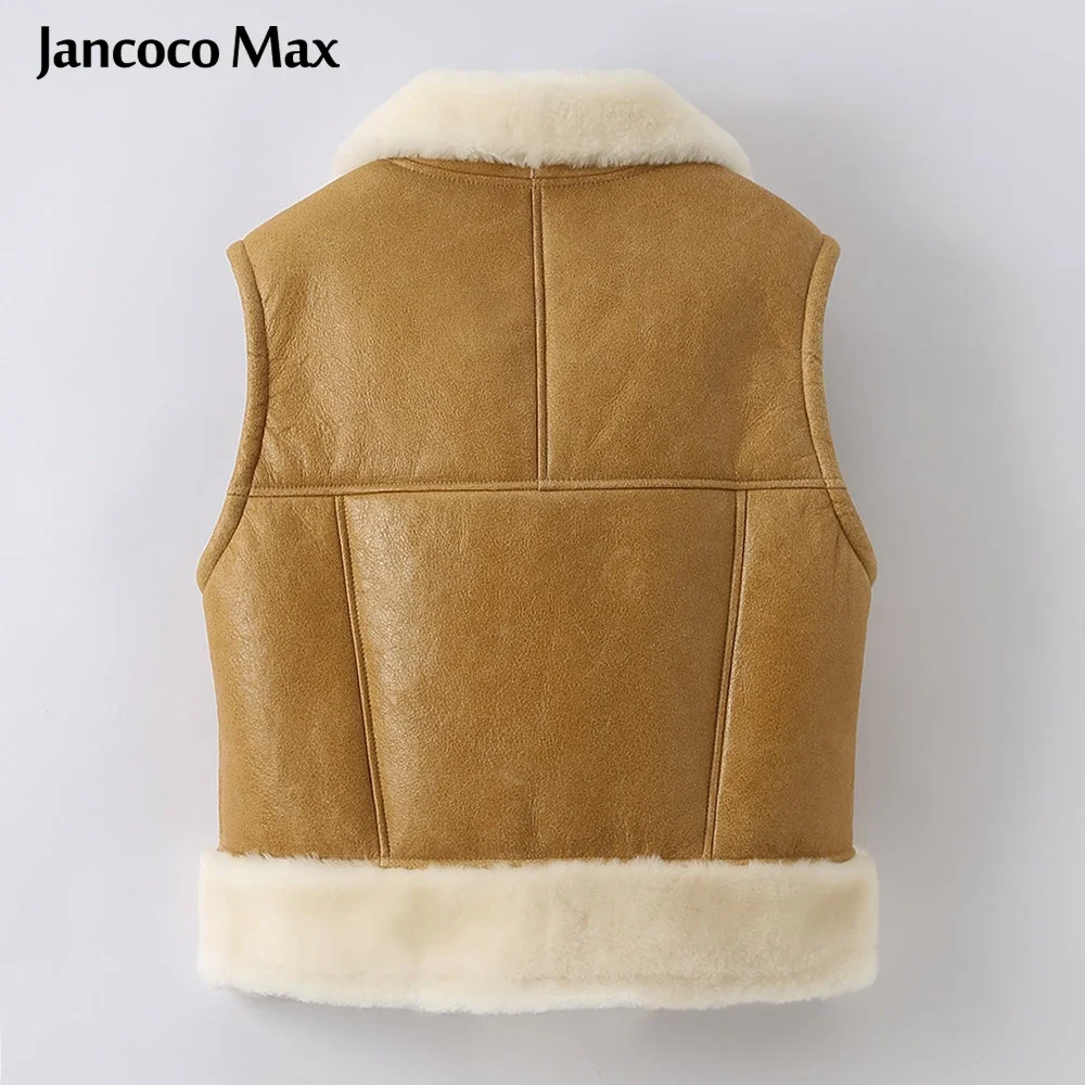 Autumn Winter Windproof Sheepskin Leather Waistcoat Women Double Face Real Lamb Fur Vest