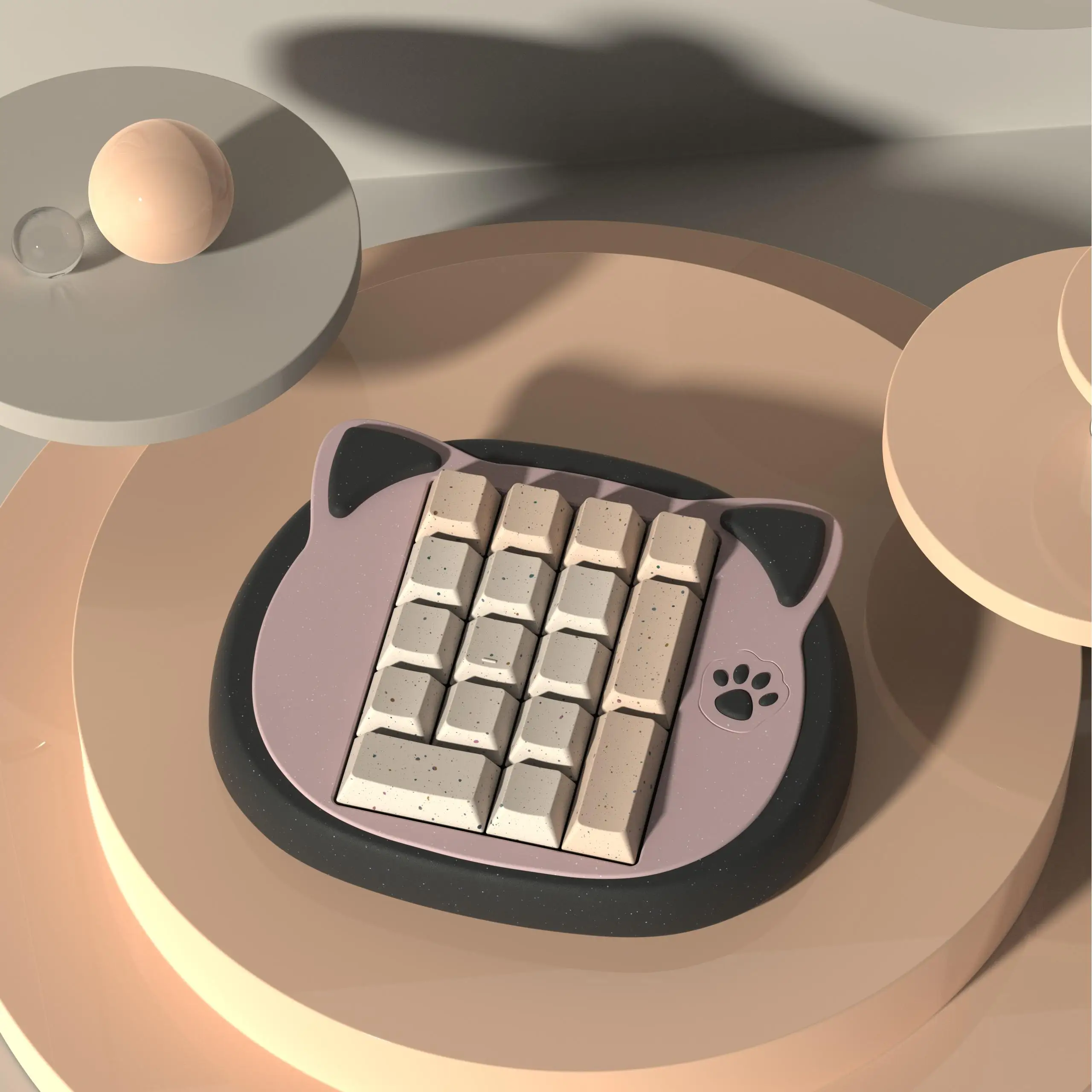 مجموعة لوحة مفاتيح صغيرة لطيفة على شكل رأس قطة ثلاثية الأوضاع من الألومنيوم مجموعة لوحة مفاتيح رقمية مخصصة لملحقات لوحة مفاتيح الألعاب المكتبية عبر Json