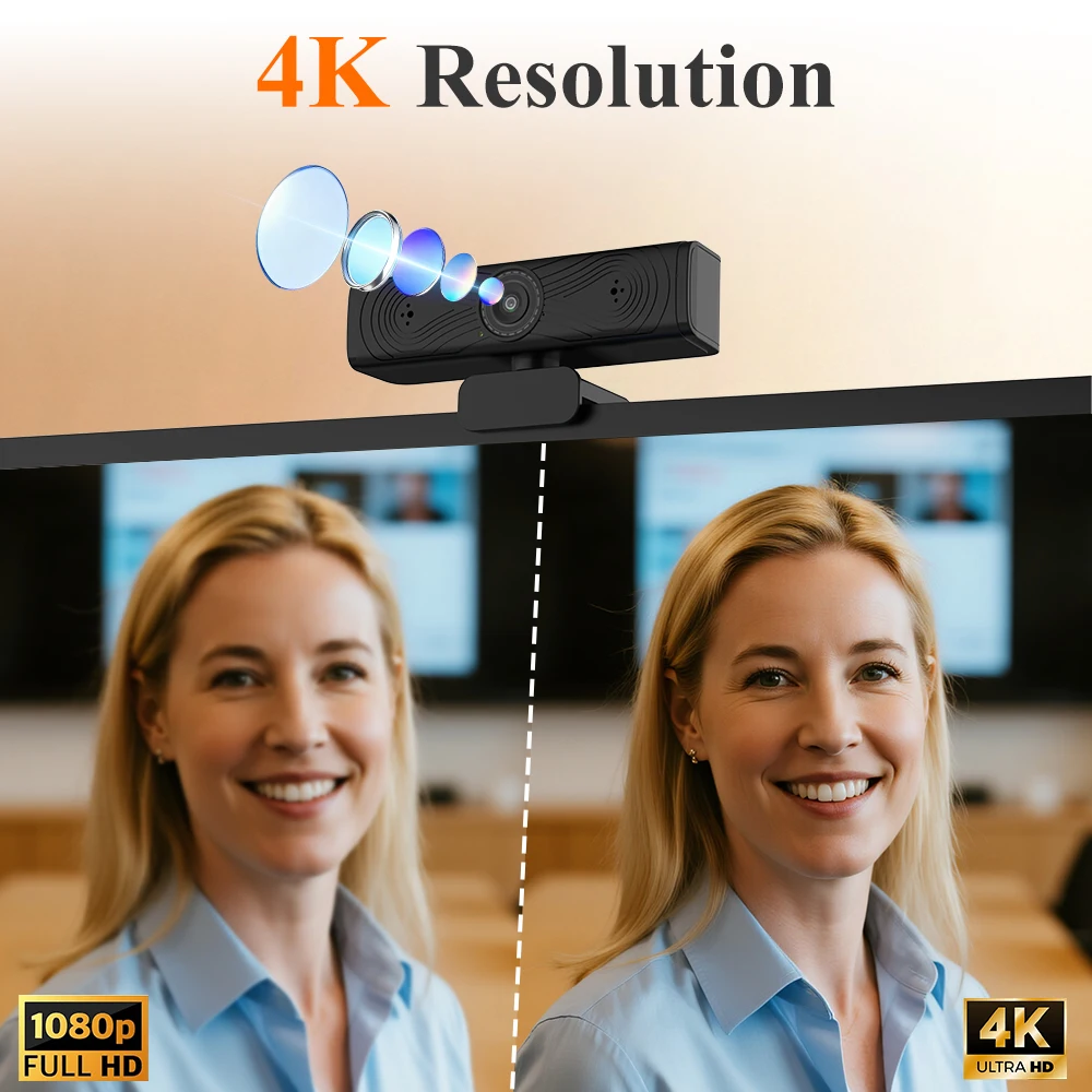 KATOVJJTS 4K UHD Webcam With Microphone USB Web Camera For PC Computer Auto Focus Framing For Live Streaming Conference Webcam