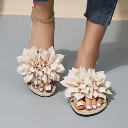 Summer Plus Size42 Women's Slippers  Korean Style Fashion Outer Slippers Elegant Flower Ladies Flat Slippers Chaussure Femme