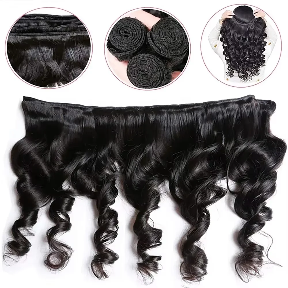 30 Inch Loose Wave Bundles 12A Raw Indian Hair Weave Bundles 1/3/4 PCS Loose Deep Wave Curly Human Hair Extensions Natural Black