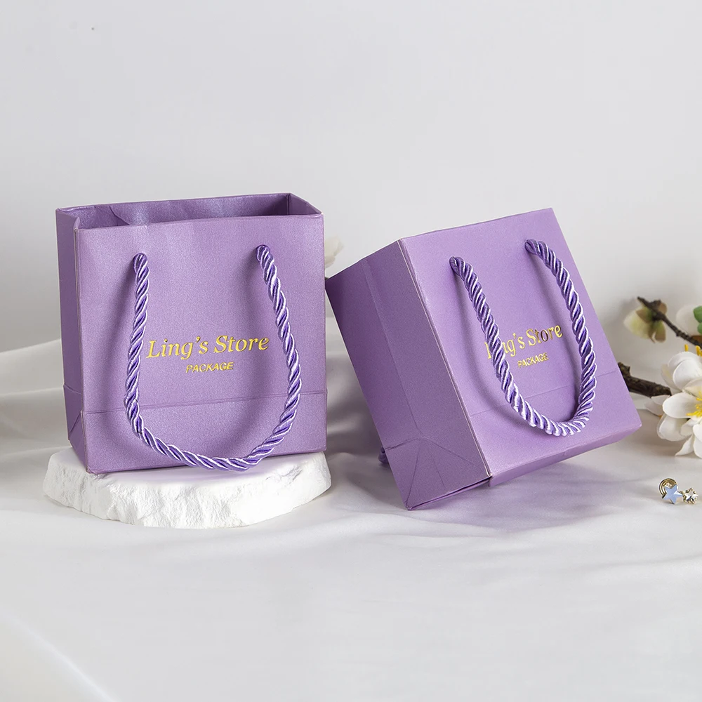 20/50/100 قطعة شخصية طباعة شعار البنفسجي مجوهرات ورقة حمل مقبض أكياس سوار خواتم مستحضرات التجميل التسوق تغليف الهدايا الصغيرة #5