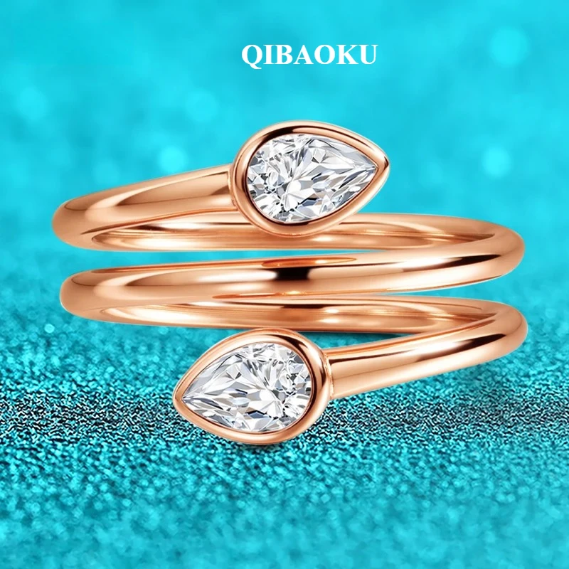 QIBAOKU Pear Cut 4*6mm All Moissanite Rings for Women Luxury Wedding Band Lab Diamond Solid S925 Sterling Silver Jewelry 2026