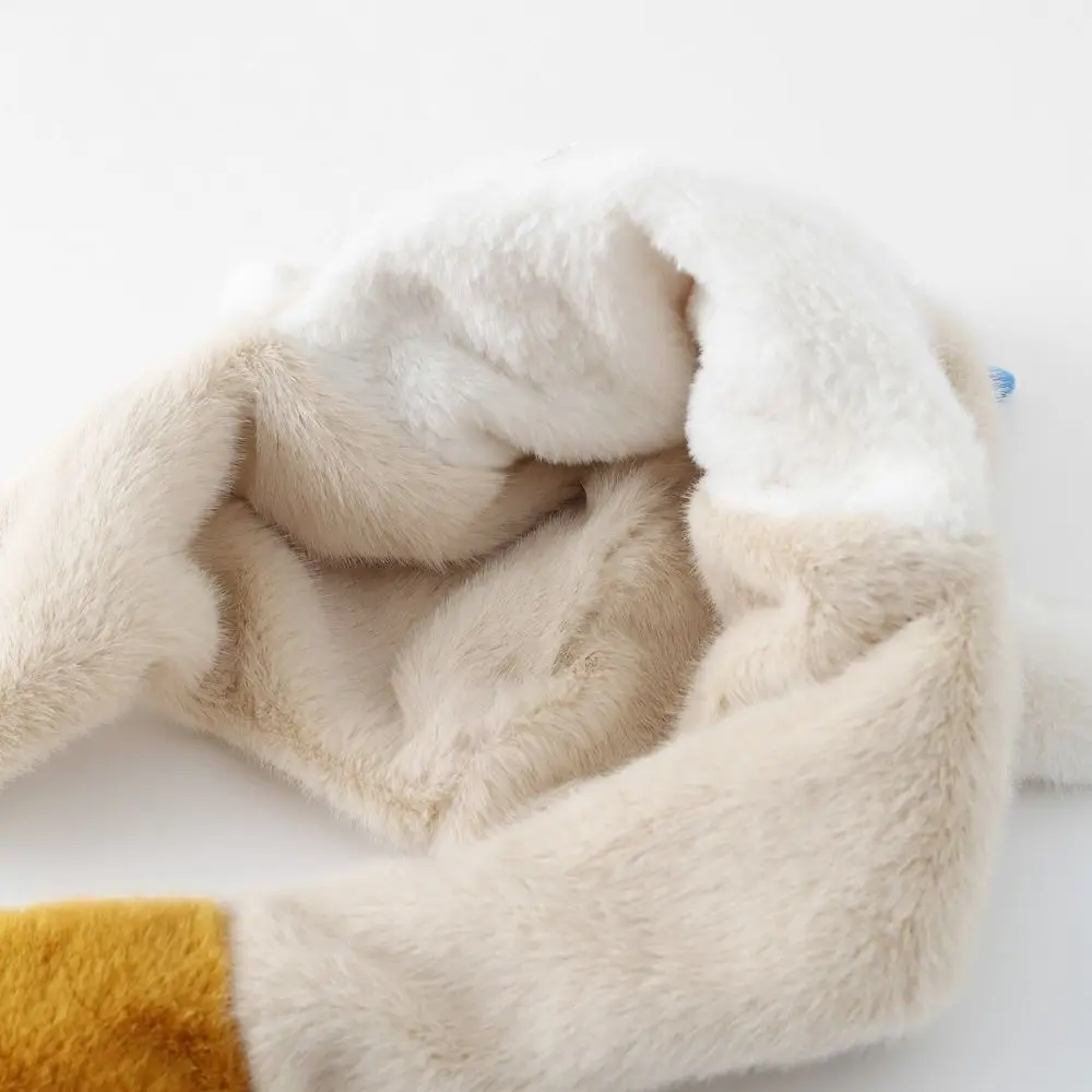 

Fluffy Ear Protection Cap Fleece Lined Windproof Children Pullover Cap Solid Color Thickened Cartoon Penguin Hat Cold Weather