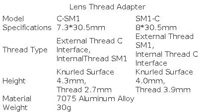 C-SM1 SM1-C C-mount Adapter CCD Camera Lens Adapter SM1 Thread Adapter Sleeve 1 Inch Base Optics For Optical Experiment Research